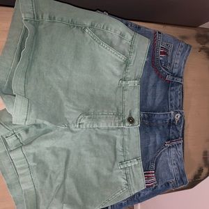 three pairs of jean shorts